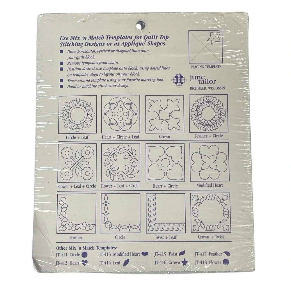 June Tailor Mix n Match Quilting Templates JT-414 Leaf & JT-416 Crown Sealed NOS